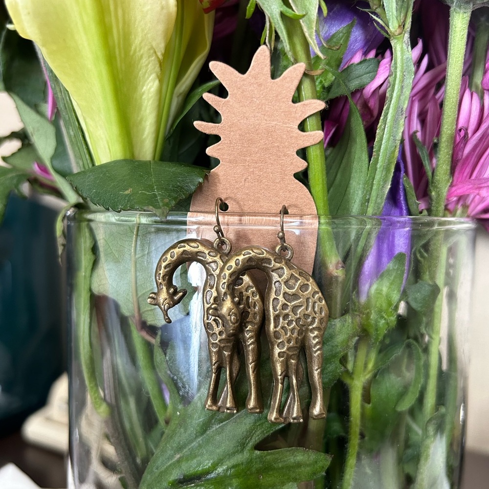 Handmade Long large bronze giraffe earrings